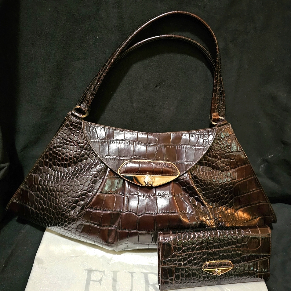 Furla Croc Bag & Matching Wallet (Euc)